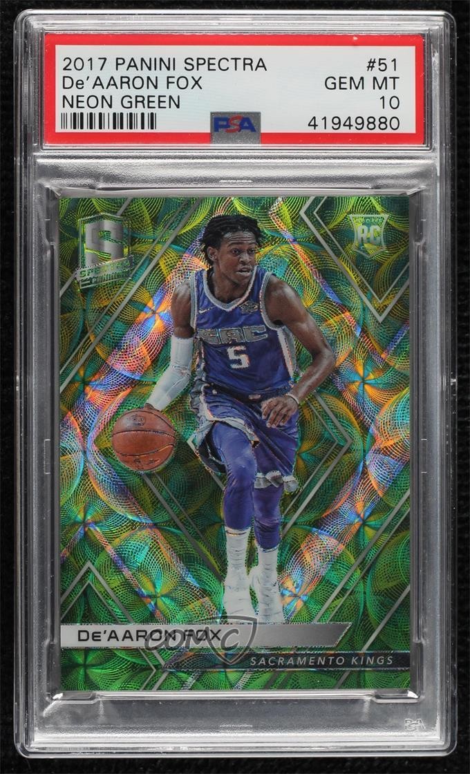 2017 Spectra Neon Green Prizm 17/49 De'Aaron Fox #51 PSA 10 GEM MT Rookie RC lz7