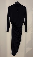 Express Body Contour Mock Neck Asymmetric Midi Dress Size L Black NEW