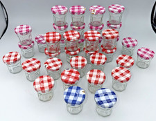 Lot 37 Bonne Maman Empty Mini 1 oz Jelly Jars Red Blue Pink Gingham Lids Crafts