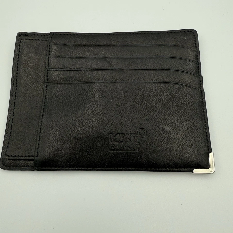 Montblanc Meisterstück Hombre Cuero Negro Vista Bolsillo Tarjetero Cartera Foto 2 de 4