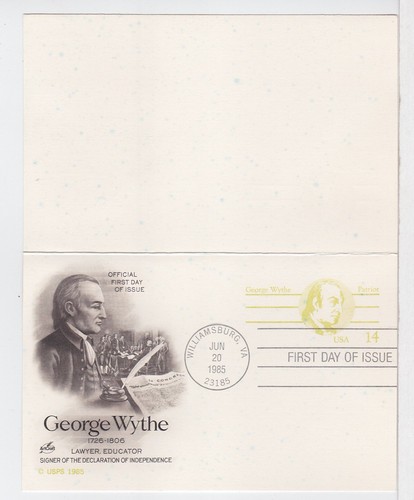 Turtles TradingPost - George Wythe Reply Card 1985 #UY37 FDC Artcraft Cachet