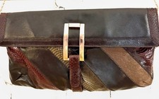 Bags By Varon Snake Skin Patchwork Bag Shoulder Chain Envelope Clutch Vtg 70s