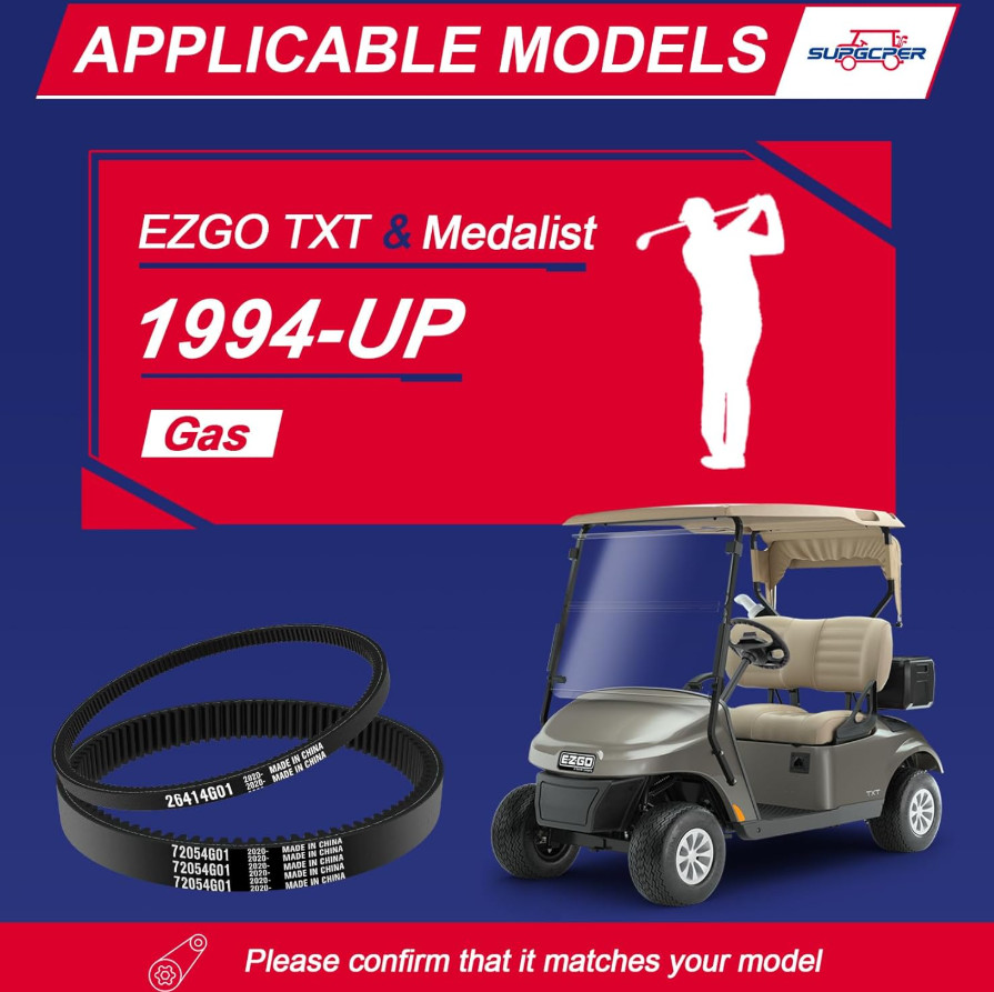 EZGO Drive Belt & Starter Belt, Golf Cart & Black, High Quality, Durable, (USA),