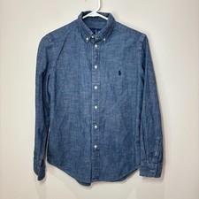 Polo Ralph Lauren Boys L Button-Down Shirt Blue Chambray Pony Logo Long Sleeves