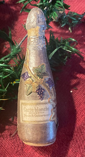 ANTIQUE GERMAN DRESDEN CHAMPAGNE BOTTLE CHRISTMAS ORNAMENT CANDY CONTAINER