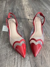 A New Day Shoes Womens Size 7 Red Clear Pointed Toe Heels Eleanor Heart Detail