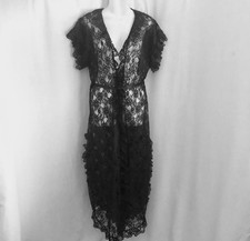 Frederick's of Hollywood Black Lace Long Robe S/M Vintage 90s