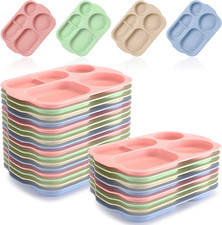 24 Pcs 11.8 Inches Wheat Straw Kids Divided Plates Unbreakable Plastic