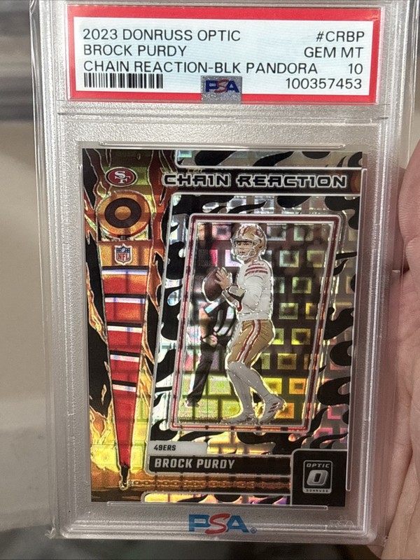 2023 Donruss Optic Brock Purdy Chain Reaction Black Pandora /25 PSA 10 SF 49ers