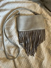 Free People Gray Crossbody Fringe Bag Purse Boho Festival Hippie Witchy Western
