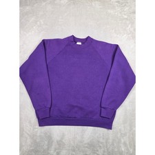 Vintage Fruit of the Loom Sweatshirt Women L Purple Raglan Sleeve Blank USA Made