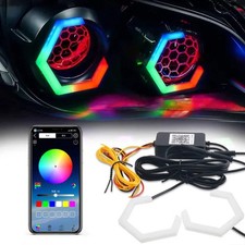 2PCS LED Angel Eyes RGB APP Bluetooth Hexagon Halo Rings For Car Scooter Motorcy