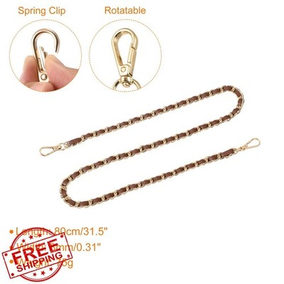 uxcell 32'' Dark Brown Gold Leather Iron Flat Chain Strap Purse