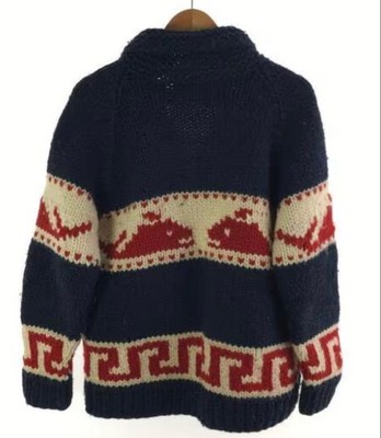 KANATA Cowichan Knit Sweater Full Zip Whale Pattern Made in Canada