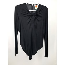 FARM Rio Black Jersey Knit Knotted Front Long Sleeve Bodysuit Womens L