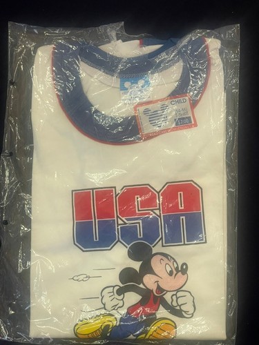 Vintage 1984 Disney USA Olympic Team Mickey Mouse Ringer T Shirt Child 14-16 NEW