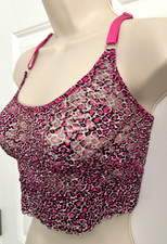 New S Black Pink Leopard FREDERICK HOLLYWOOD BRA Bralette COMFORT Leisure CAMI
