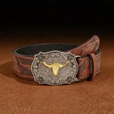 Y2K Western Cowboy PU Belt with Bull Head Buckle Retro Fashion Unisex
