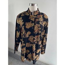 Coldwater Creek Womens Plus 1X Floral Tapestry Mandarin Collar Jacket Black Gold