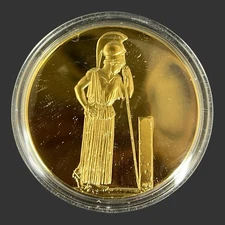 Vtg Art Treasures of Ancient Greece-Mouring Athena Gold Plated Bronze Medal