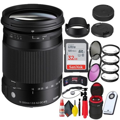 Sigma 18-300mm f/3.5-6.3 DC Macro OS HSM Contemporary Lens for Nikon F + 32GB SD