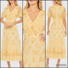 MAC DUGGAL 9207 Yellow Floral Embellished Flutter Sleeve Tiered Dress 4