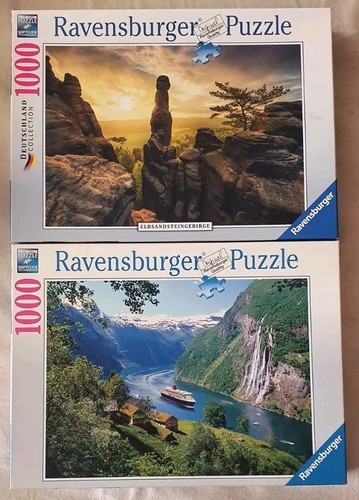 2 X 1000 Teile Ravensburger Puzzle Norwegischer Fjord/ Elbsandsteingebirge