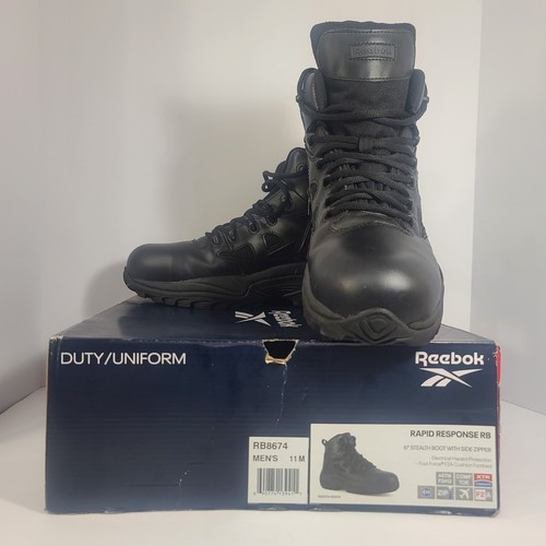 Reebok Work Rapid Response 6" Stealth Stiefel seitlicher Reißverschluss elektrische Zehenpartie Größe 11