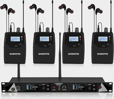 SOWOITIG Wireless In Ear Monitor System UHF IEM 4 Bodypacks 2 Channel Rack