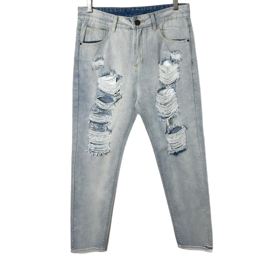 Pantalones de mezclilla para hombre Fredd Marshall desgastados talla 30 lavado claro rasgado calce ajustado recto Foto 2 de 4