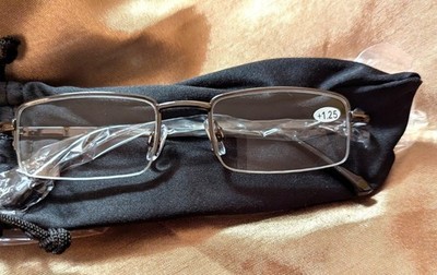 New black metal frame reading eye glasses + 1.25 unisex / women clear