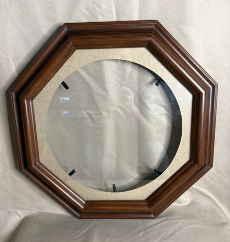 Octagonal Wooden Collector Plate Frame With Glass EUC