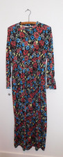 ASOS Boho Maxi Dress 0 Stretch Waist Black Floral Long Sleeve