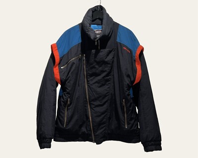 Vintage Nevica Retro Neon Ski Jacket 90s Black Orange Blue XL