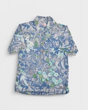 Vintage Sears Hawaiian Shirt Mens S Blue Floral 1/2 Button Fashion 60s 70s