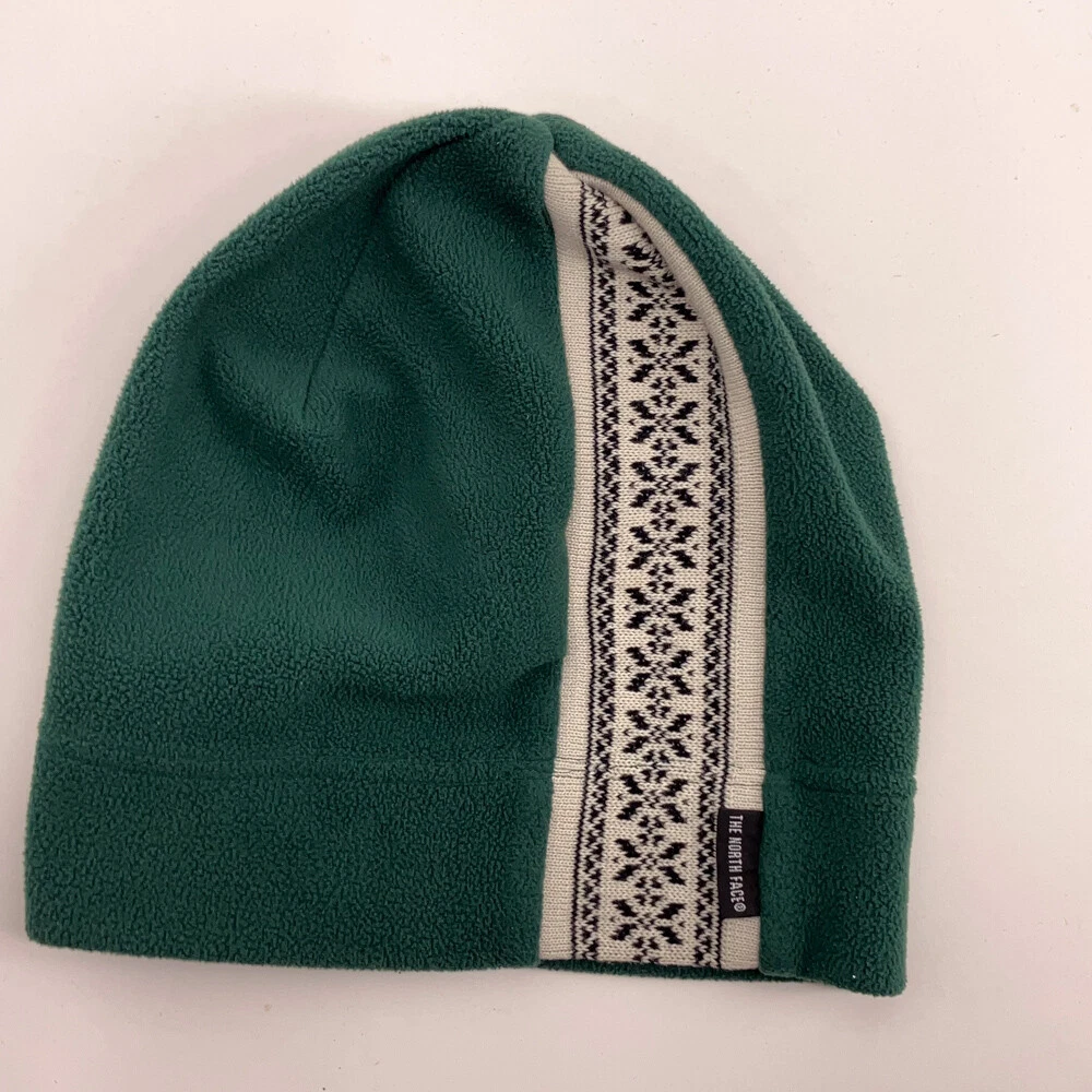 The North Face Green Fleece Winter Hat Sweater Pattern Stripe