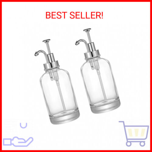 2 Pack Thick Clear Glass Jar Soap Dispenser with Silver Pump, 17ounce Clear Bost