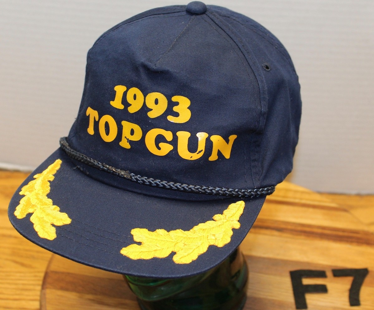 VINTAGE 1993 TOP GUN HAT DARK BLUE SNAPBACK EMBROIDERED GOLDLEAF