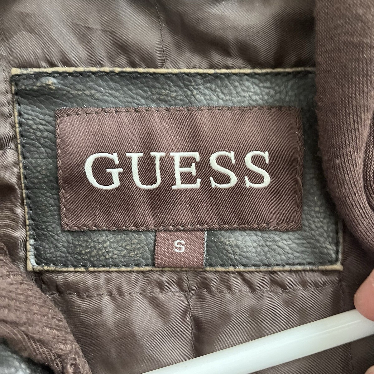 Guess Men's Brown Faux-Leather Motorcycle Bomber Jacket Coat Small