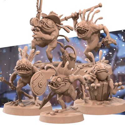 Murlocs by Bite the Bullet 3D printed miniatures spear fishing hook pathfinder