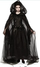 Mystery Adult Full-Length Sheer Cape Cloak Oversized Hood Black Vampire Spooky