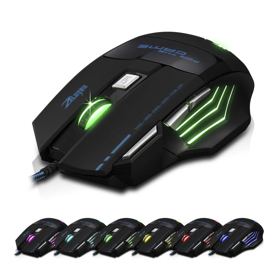 USB Wired Gaming Mouse Optical Mouse 7200 DPI LED Backlit 7 Button For PC - Image 3 of 4