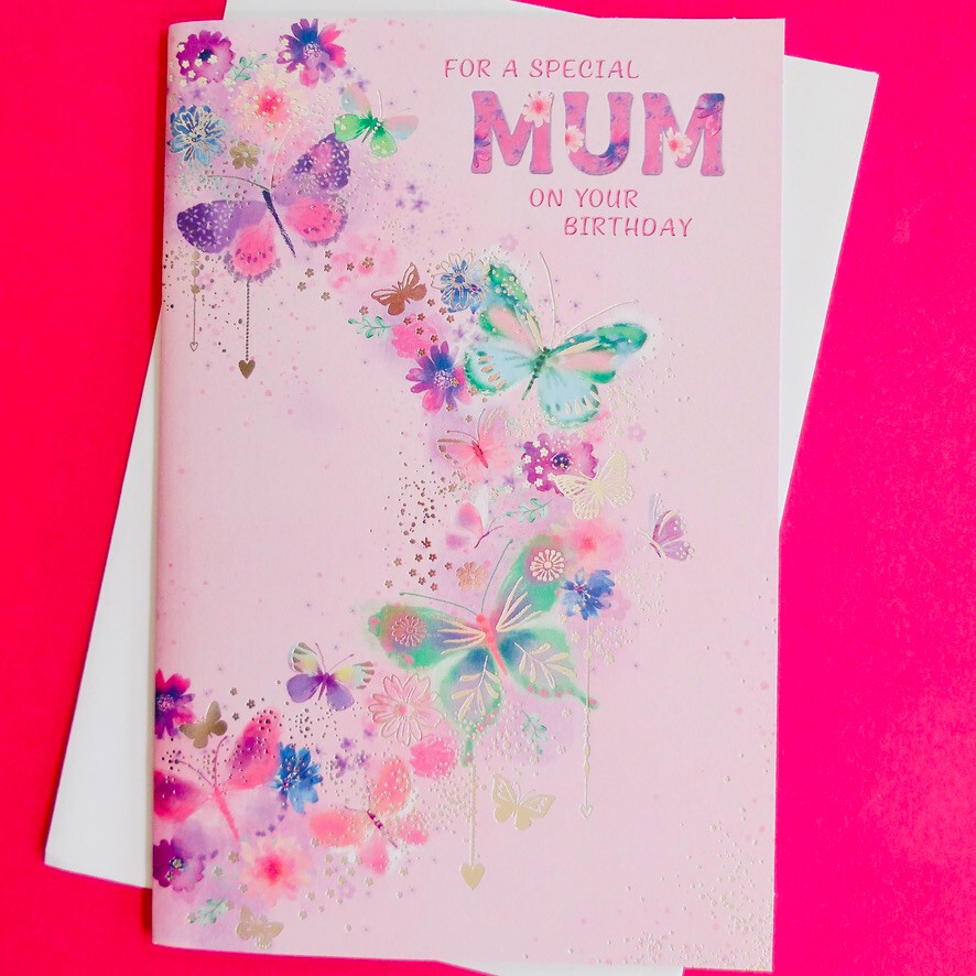 For A Special Mum Birthday Card Butterflies Pink Butterfly Insert Page 9""x6""