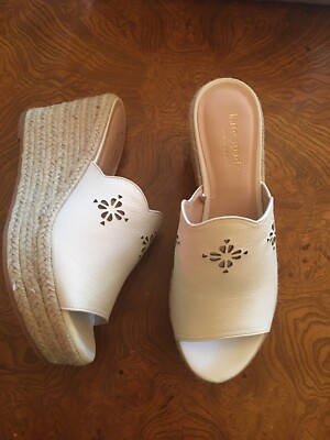 Kate Spade Tenley Espadrille Wedge Leather Sandals White Sz 6.5  NEW
