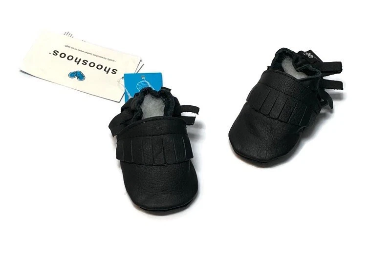 Shooshoos Black Leather Moccasins Infant Shoes Size 0 6 Months A13
