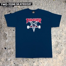 Thrasher Magazine TWO TONE SKATE GOAT LOGO Skateboard T Shirt NAVY