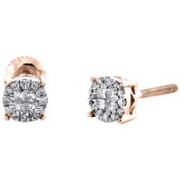 14K RoséGold Quad Prinzess Diamant Halo 5Mm Kreis Stecker Ohrringe 0,16 Ct.