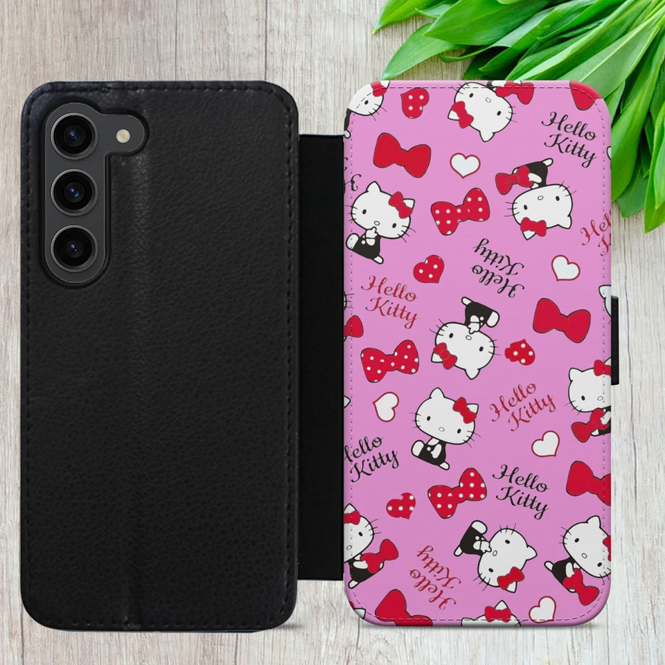 HELLO KITTY FLIP CASE FOR IPHONE SAMSUNG GOOGLE PATTERN GIFT WALLET PHONE COVER - Image 4 of 4