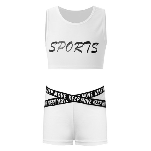 Kids Girl's Crop Top And Shorts Gymnastic Vest With Elastic Waistband Shorts Set - Picture 9 of 38