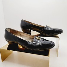 Vintage Salvatore Ferragamo Pumps Black Patent Leather 8.5 AA SF Logo